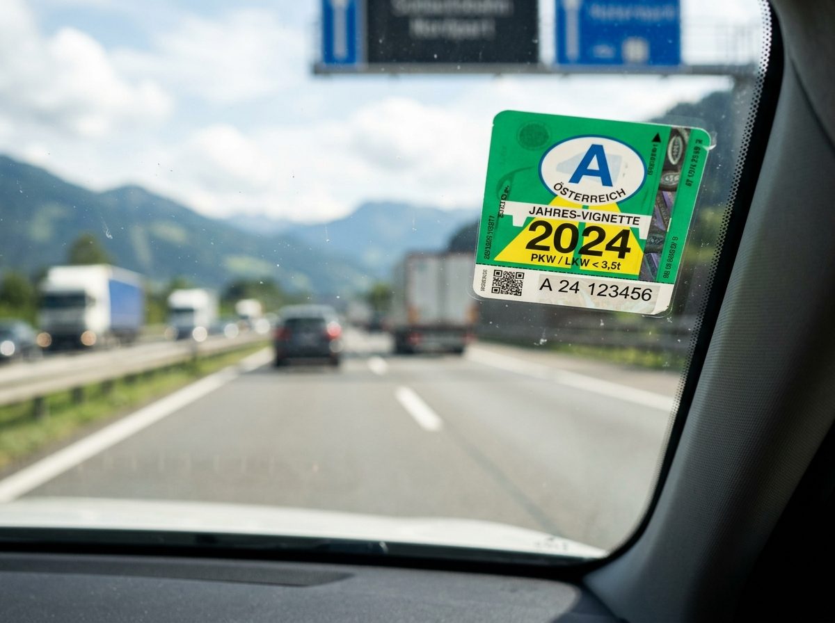 Österreichische Autobahnvignette am Windschutzscheibe
