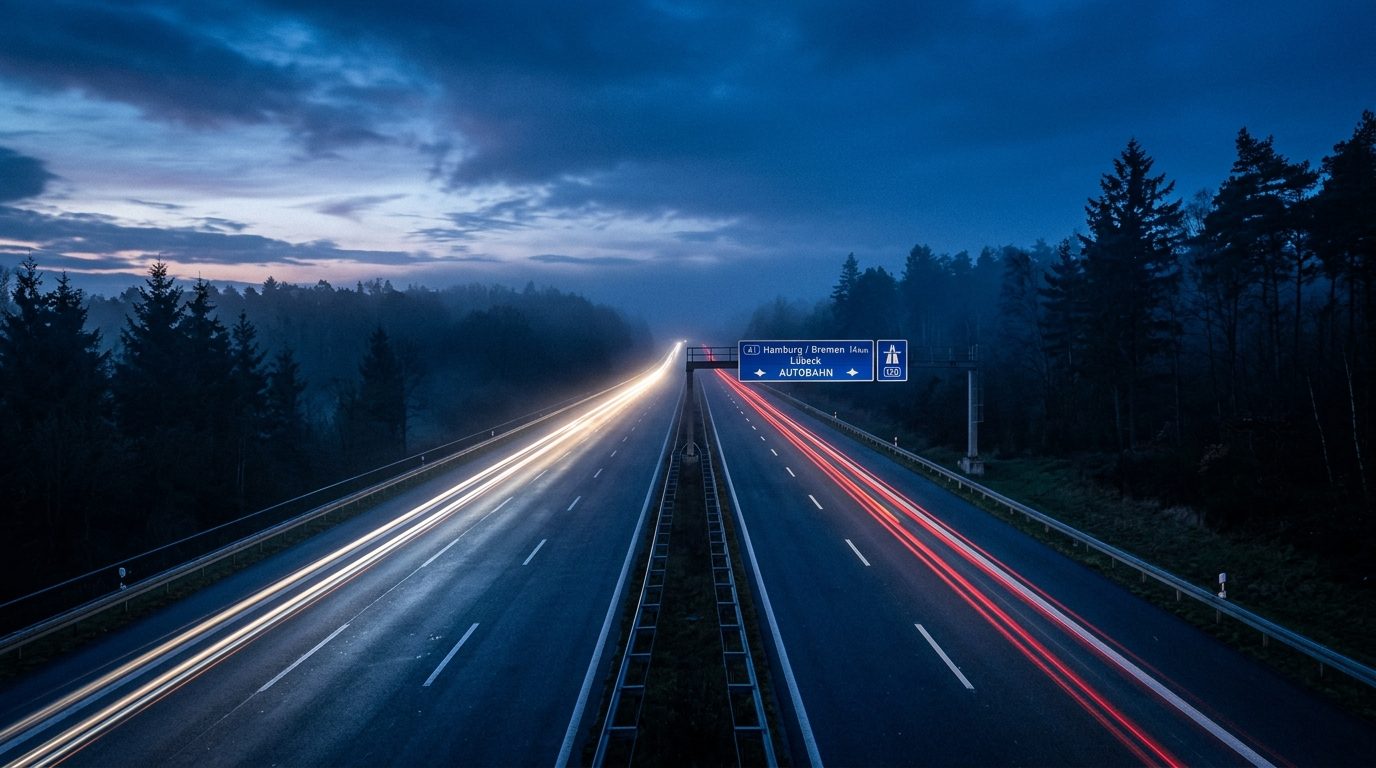 Leere Autobahn in der blauen Stunde
